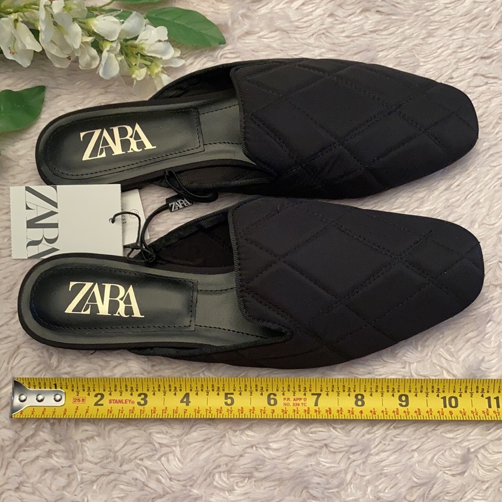 Zara New Black Quilted Flat Mules